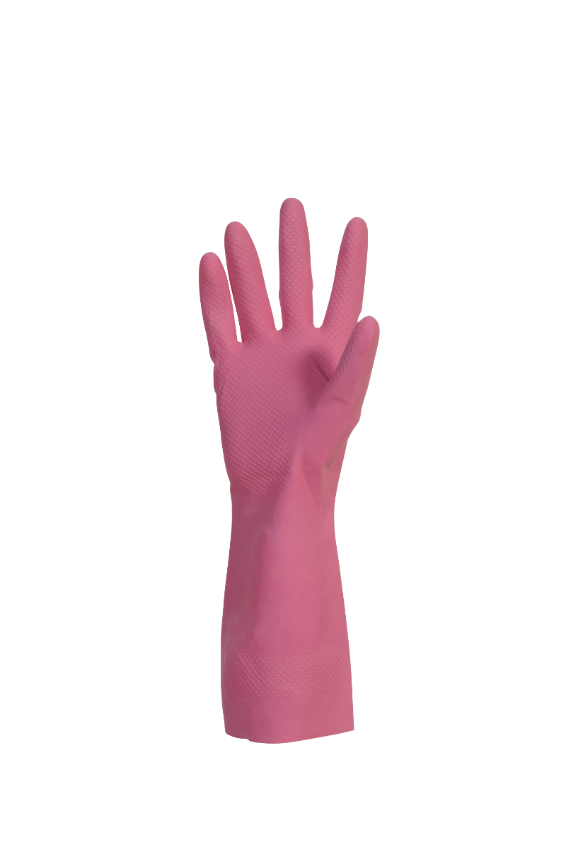 Gant de ménage latex rose flocké coton – Gants Ménage – HygiRéa