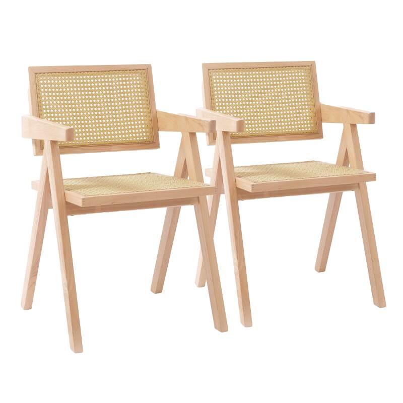 CHAISES EN BOIS MASSIF ET ROTIN NATUREL - AARON - LOT DE 2