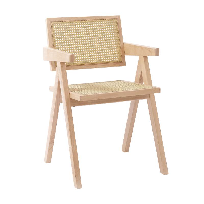 CHAISES EN BOIS MASSIF ET ROTIN NATUREL - AARON - LOT DE 2