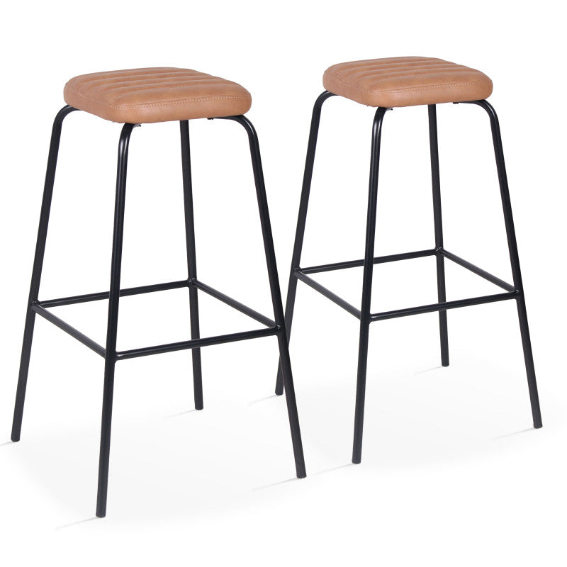 TABOURETS HAUTS EFFET CUIR ET BOIS - NEW YORK - LOT DE 2