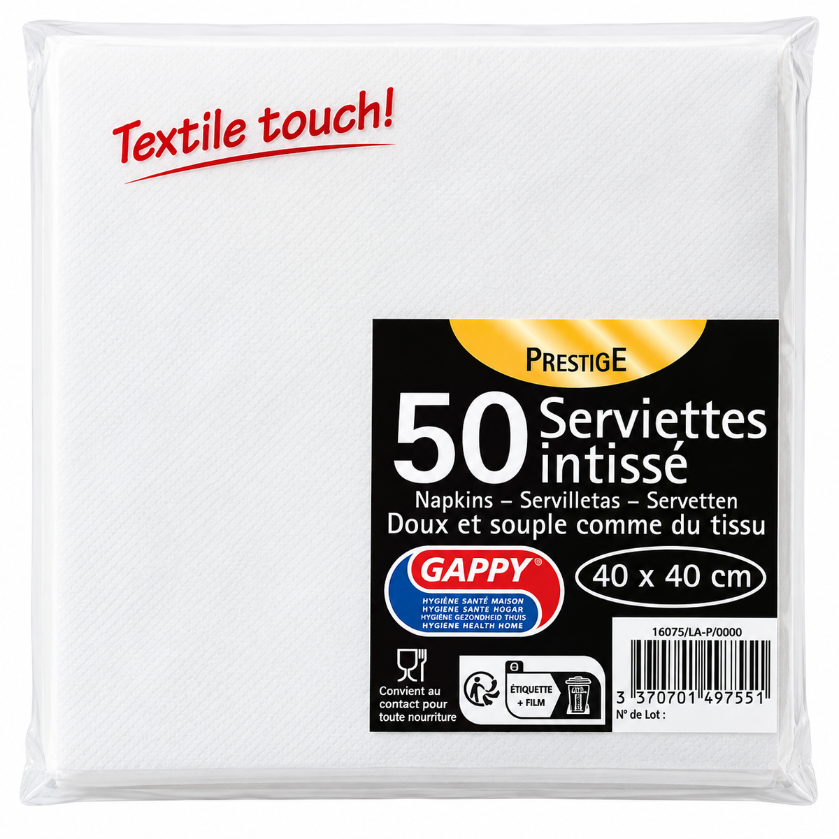 SERVIETTES AIRLAID 40X40CM - BLANCHE "GAPPY PRESTIGE"