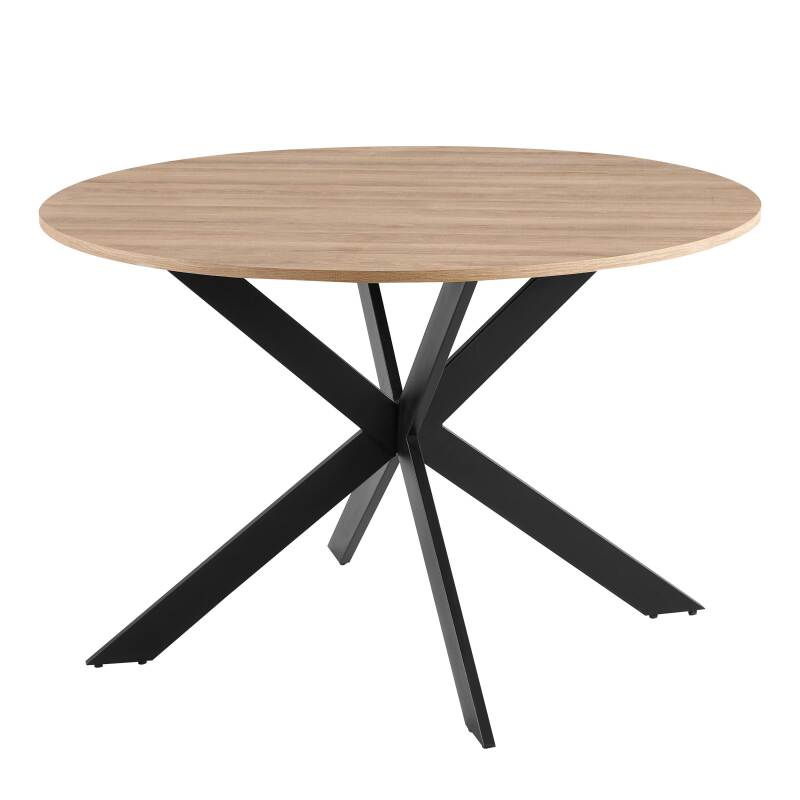 Table à manger ronde en métal et effet bois 6 personnes