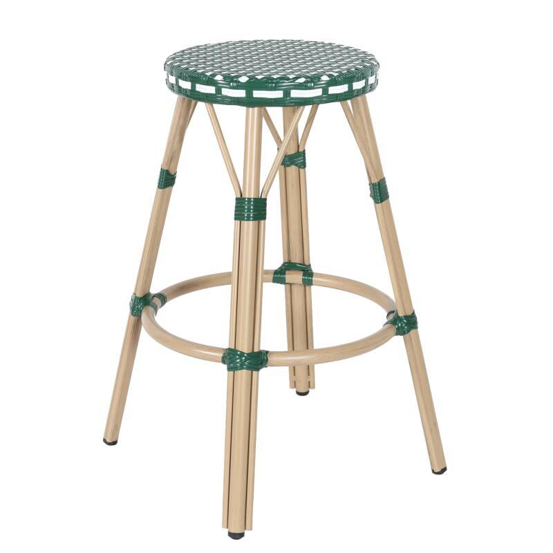 TABOURET DE BAR EN ALUMINIUM ET ROTIN SYNTHÉTIQUE - BELEVILLE