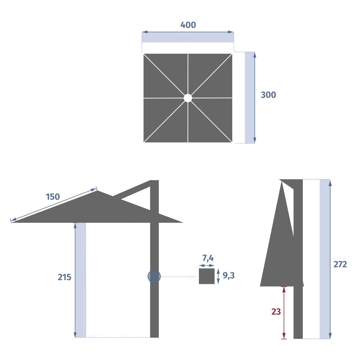 Parasol déporté rectangulaire MELHIA Anthracite / Graphite – Parasols – HygiRéa