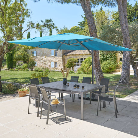 Parasol déporté rectangulaire MELHIA Bleu Canard / Graphite – Parasols – HygiRéa