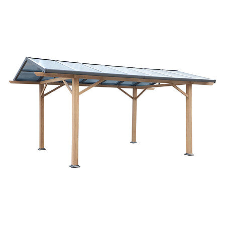 Abri de voiture Belize 5 x 3 m polycarbonate et aluminium effet bois par traitement thermique