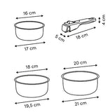 Lot de 3 casseroles 16 / 18 / 20 cm aluminium avec poignée amovible