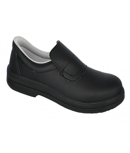 Mocassin noir microfibre semelle PU embout acier - S2 – Chaussure de Sécurité – HygiRéa