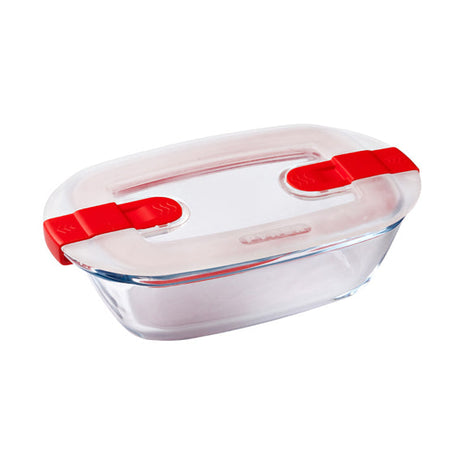 PLAT RECTANGULAIRE 0L4 17*10CM AVEC COUVERCLE BOUTON VAPEUR COOK&HEAT – Conservation – HygiRéa