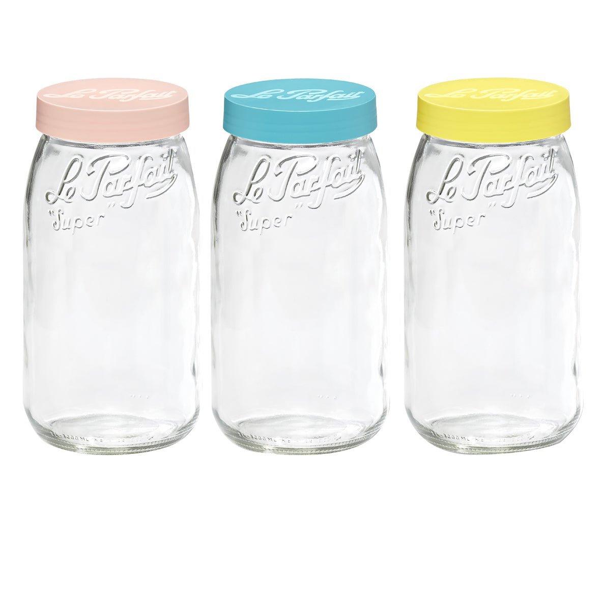 BOCAL À VIS 3L 11CM EN VERRE AVEC COUVERCLE 3 COULEURS ASSORTIES – Conservation – HygiRéa