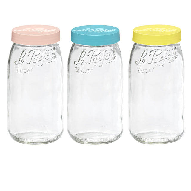 BOCAL À VIS 3L 11CM EN VERRE AVEC COUVERCLE 3 COULEURS ASSORTIES – Conservation – HygiRéa
