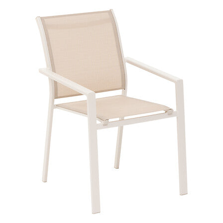 Fauteuil repas empilable Essentia aluminium lin argile