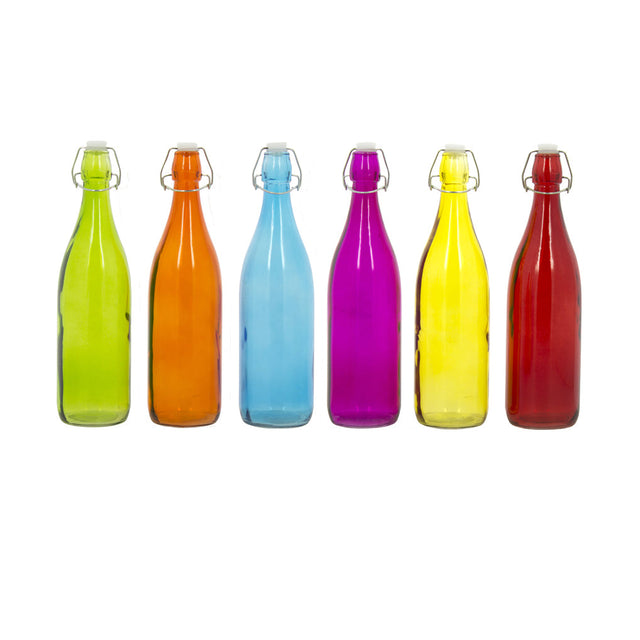 BOUTEILLE LIMONADE 1 L FORME RONDE FUN EN VERRE 6 COLORIS ASSORTIS – Carafe, pichet et bouteille – HygiRéa