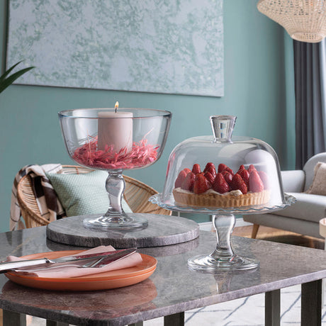 PLAT À DOME SUR PIED 26CM EN VERRE TRANSPARENT – Assiette – HygiRéa