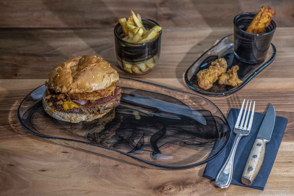 PLAT OVALE ATLAS 27.5X14.5CM EN VERRE NOIR – Assiette – HygiRéa