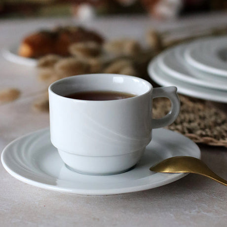TASSE EMPILABLE 20CL PORCELAINE BLANCHE AMBASSADOR – Petit déjeuner – HygiRéa