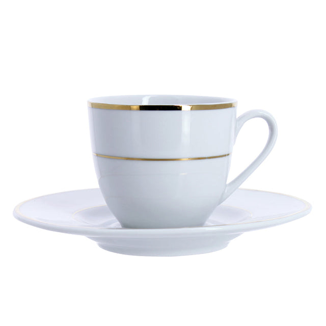 SOUCOUPE CLASSIC FILET OR 15CM EN PORCELAINE BLANCHE – Petit déjeuner – HygiRéa