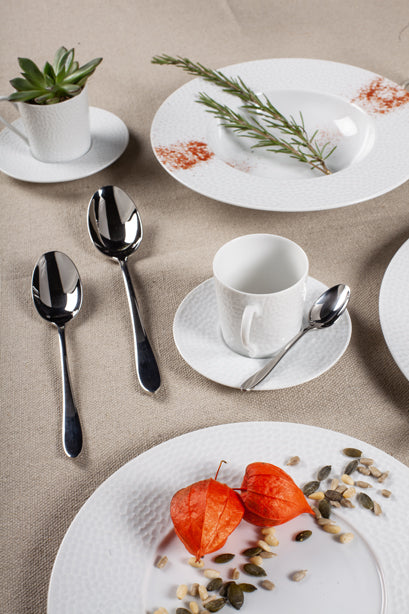 PAIRE TASSE À CAFÉ MARTELÉ EN PORCELAINE BLANCHE – Petit déjeuner – HygiRéa