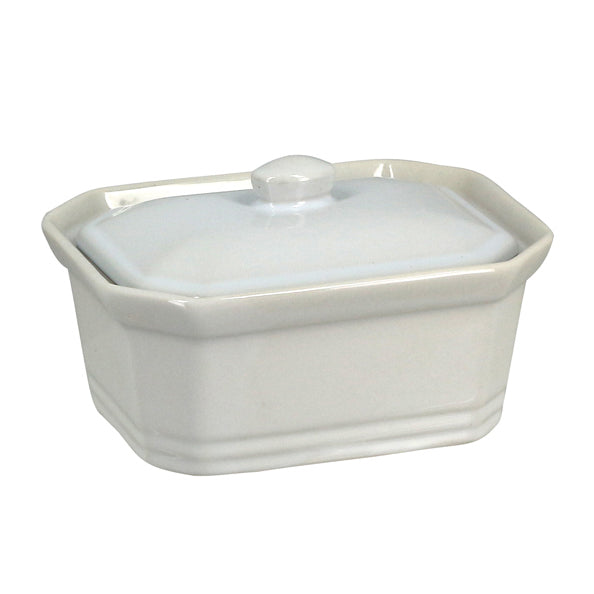 TERRINE AVEC COUVERCLE 400GRAMMES EN GRÈS BLANC 15X11X6.8CM – Conservation – HygiRéa