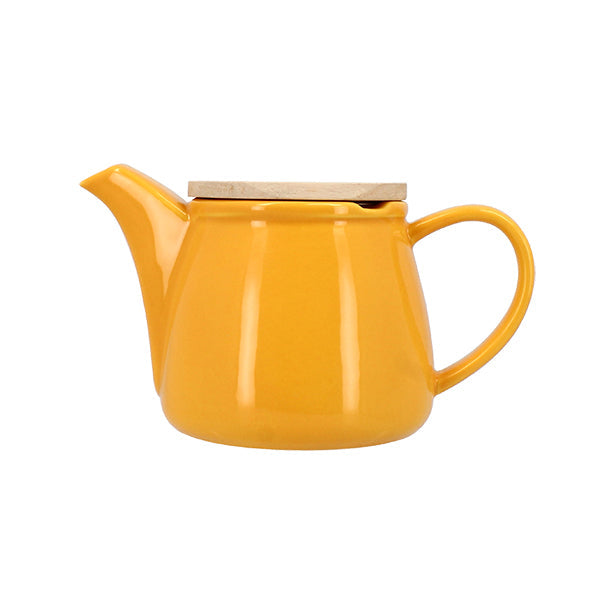 THÉIÈRE ANNA 500ML EN GRÈS JAUNE COUVERCLE EN HEVEA – Café et thé – HygiRéa