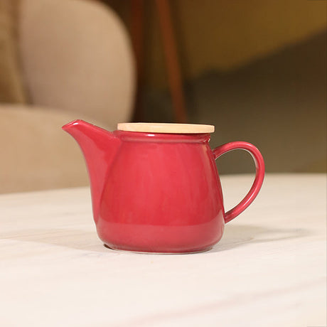 THÉIÈRE ANNA 500ML EN GRÈS MAGENTA AVEC COUVERCLE EN HEVEA – Café et thé – HygiRéa