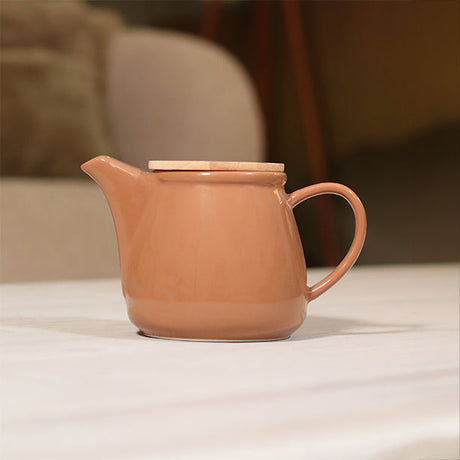 THÉIÈRE ANNA 500ML EN GRÈS NOISETTE AVEC COUVERCLE EN HEVEA – Café et thé – HygiRéa