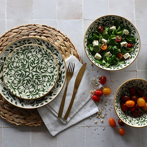 ASSIETTE CREUSE HÉRACLÉE 20CM EN GRÈS DÉCOR VERT – Assiette – HygiRéa