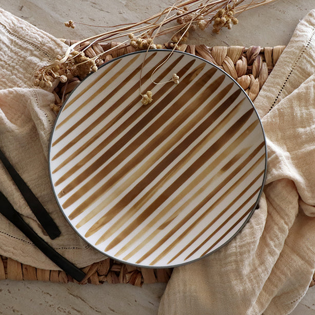 ASSIETTE PLATE HORIZON 26CM EN GRÈS BEIGE ET MARRON – Assiette – HygiRéa