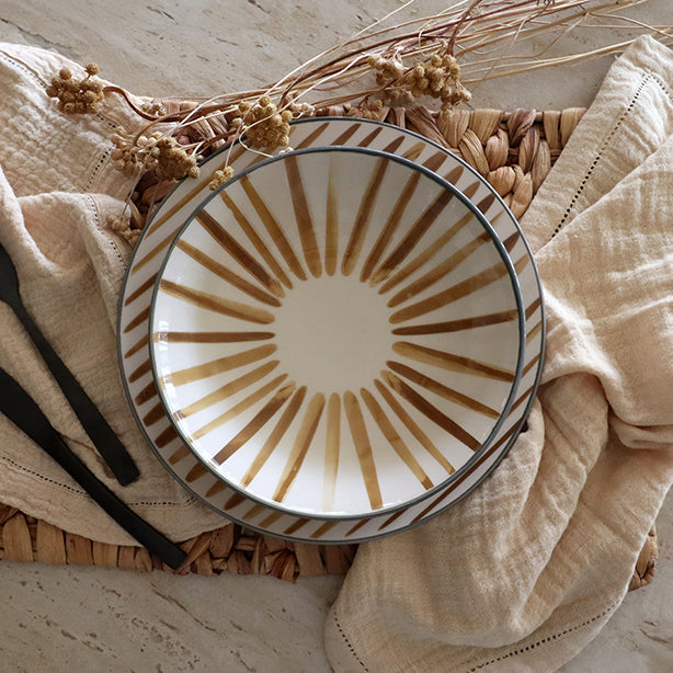 ASSIETTE CREUSE HORIZON 20.5CM EN GRÈS BEIGE ET MARRON – Assiette – HygiRéa