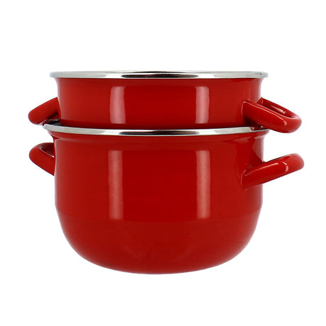 MARMITE À MOULES 18CM EN ACIER ÉMAILLÉ ROUGE – Cuisson spécifique – HygiRéa