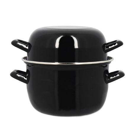 MARMITE À MOULES 18 CM EN ACIER EMAILLE NOIR AVEC COUVERCLE 0.60MM – Cuisson spécifique – HygiRéa