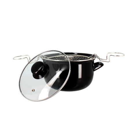 FRITEUSE DIAMÈTRE 20CM EMAIL NOIRE AVEC PANIER INOX – Cuisson spécifique – HygiRéa
