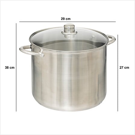 Marmite inox 13 l. avec couvercle verre L. 38 x P. 29 x H. 27 cm