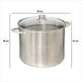 Marmite inox 13 l. avec couvercle verre L. 38 x P. 29 x H. 27 cm