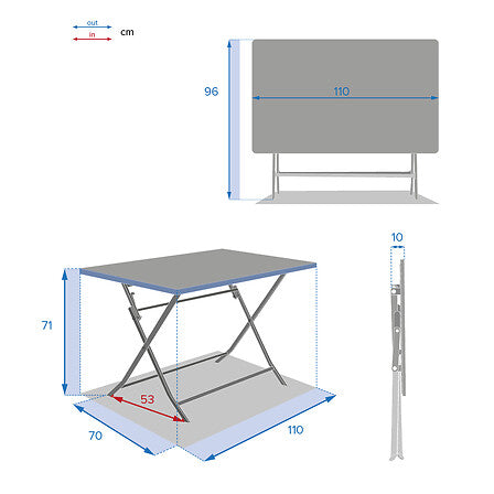 TABLE RECTANGULAIRE PLIANTE GREENSBORO 4 PLACES BLEU CANARD