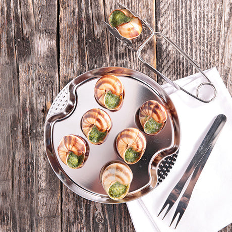 LOT DE 6 PLATS À ESCARGOTS 6 TROUS EN INOX – Cuisson au four – HygiRéa