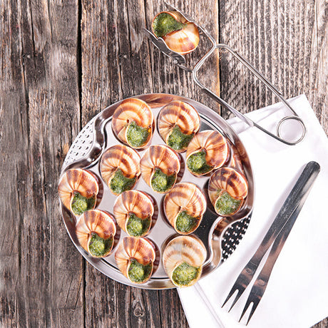 LOT DE 6 PLATS À ESCARGOTS 12 TROUS EN INOX – Cuisson au four – HygiRéa
