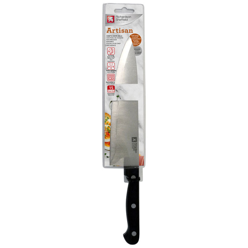 COUTEAU CHEF ARTISAN 3 RIVETS LAME 20CM – Ustensile de découpe – HygiRéa