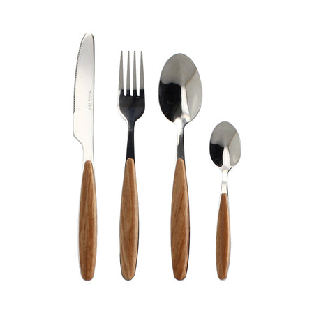 MÉNAGÈRE SUVA 24 PIÈCES EN ACIER INOXYDABLE EFFET BOIS – Couvert – HygiRéa