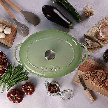 COCOTTE COLETTE OVALE 6.5L 33X25CM EN FONTE ÉMAILLÉ VERT – Faitout, traiteur et marmite – HygiRéa