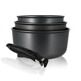 SET DE 4 PIÈCES CASSEROLES INDUCTION AVEC POIGNÉE AMOVIBLE – Lot et batterie de cuisine – HygiRéa
