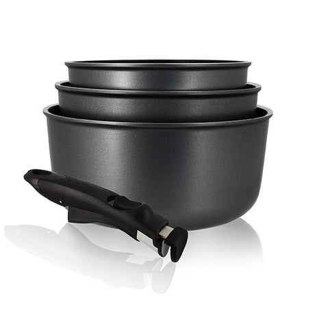 SET DE 4 PIÈCES CASSEROLES INDUCTION AVEC POIGNÉE AMOVIBLE – Lot et batterie de cuisine – HygiRéa