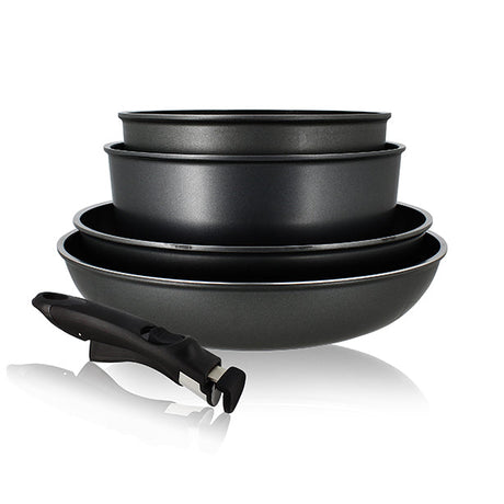 SET 5 PIÈCES POÊLES ET CASSEROLES INDUCTION AVEC POIGNÉE AMOVIBLE – Lot et batterie de cuisine – HygiRéa