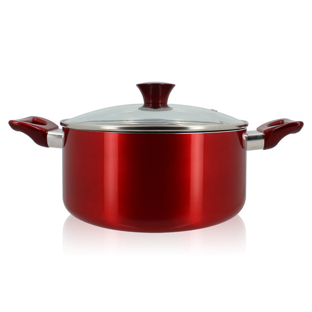 FAITOUT 24 CM AVEC COUVERCLE VERRE CERISE INDUCTION – Faitout, traiteur et marmite – HygiRéa