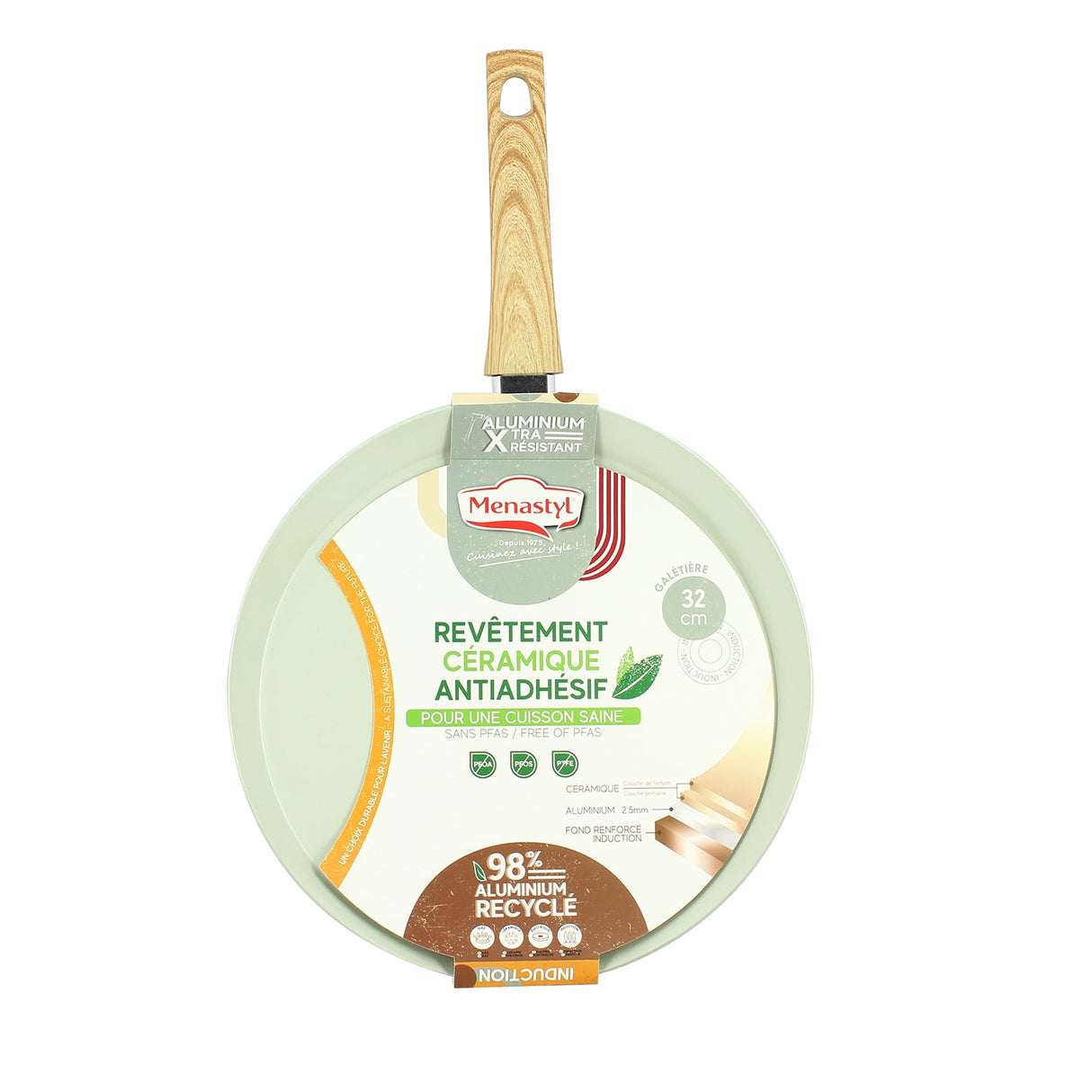 GALÉTIÈRE CELADON 32CM ALUMINIUM RECYCLÉ INDUCTION – Crêpière – HygiRéa