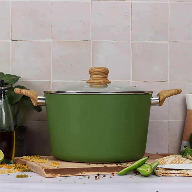 FAITOUT OLIVE 24CM ALUMINIUM RECYCLÉ AVEC COUVERCLE EN VERRE – Faitout, traiteur et marmite – HygiRéa