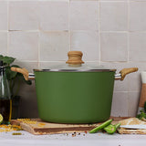 FAITOUT OLIVE 24CM ALUMINIUM RECYCLÉ AVEC COUVERCLE EN VERRE – Faitout, traiteur et marmite – HygiRéa