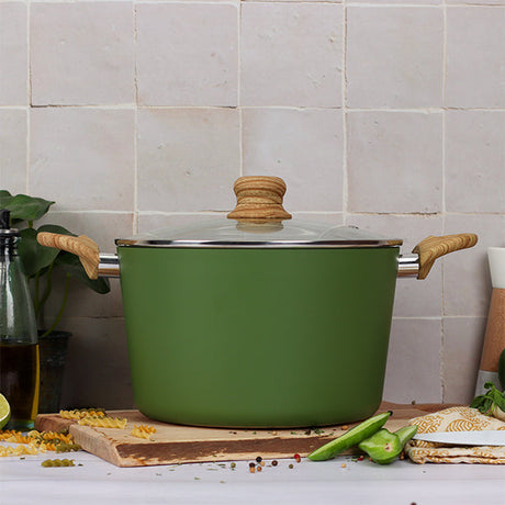 FAITOUT OLIVE 24CM ALUMINIUM RECYCLÉ AVEC COUVERCLE EN VERRE – Faitout, traiteur et marmite – HygiRéa