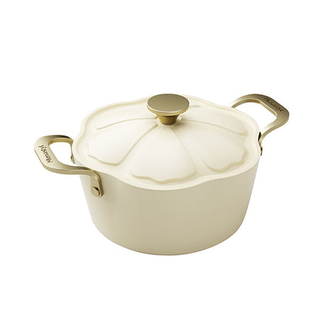 FAITOUT DAHLIA 24CM EN ALUMINIUM RECYCLÉ BEIGE AVEC COUVERCLE – Faitout, traiteur et marmite – HygiRéa