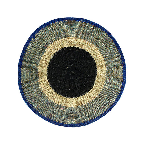SET DE TABLE LUNA ROND 38CM EN JONC DE MER NATUREL ET BLEU – Accessoire de table – HygiRéa